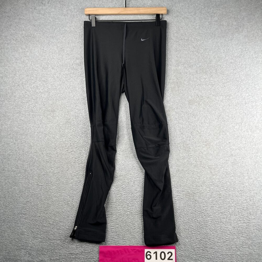 Womens Nike Dri Fit Active Gym Leggings Black Large Draw String Ankle Side Zip